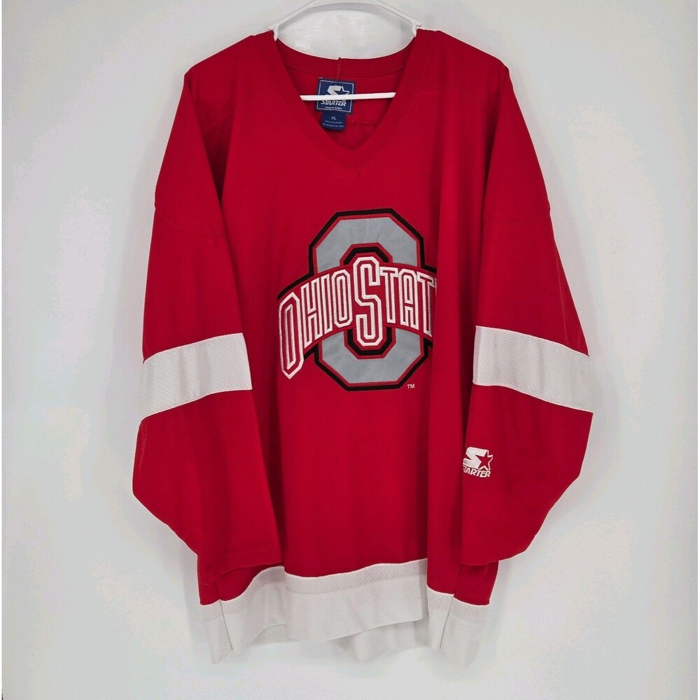 Vintage 90s Starter Ohio State Buckeyes Hockey Jersey Red V-Neck Mens XL